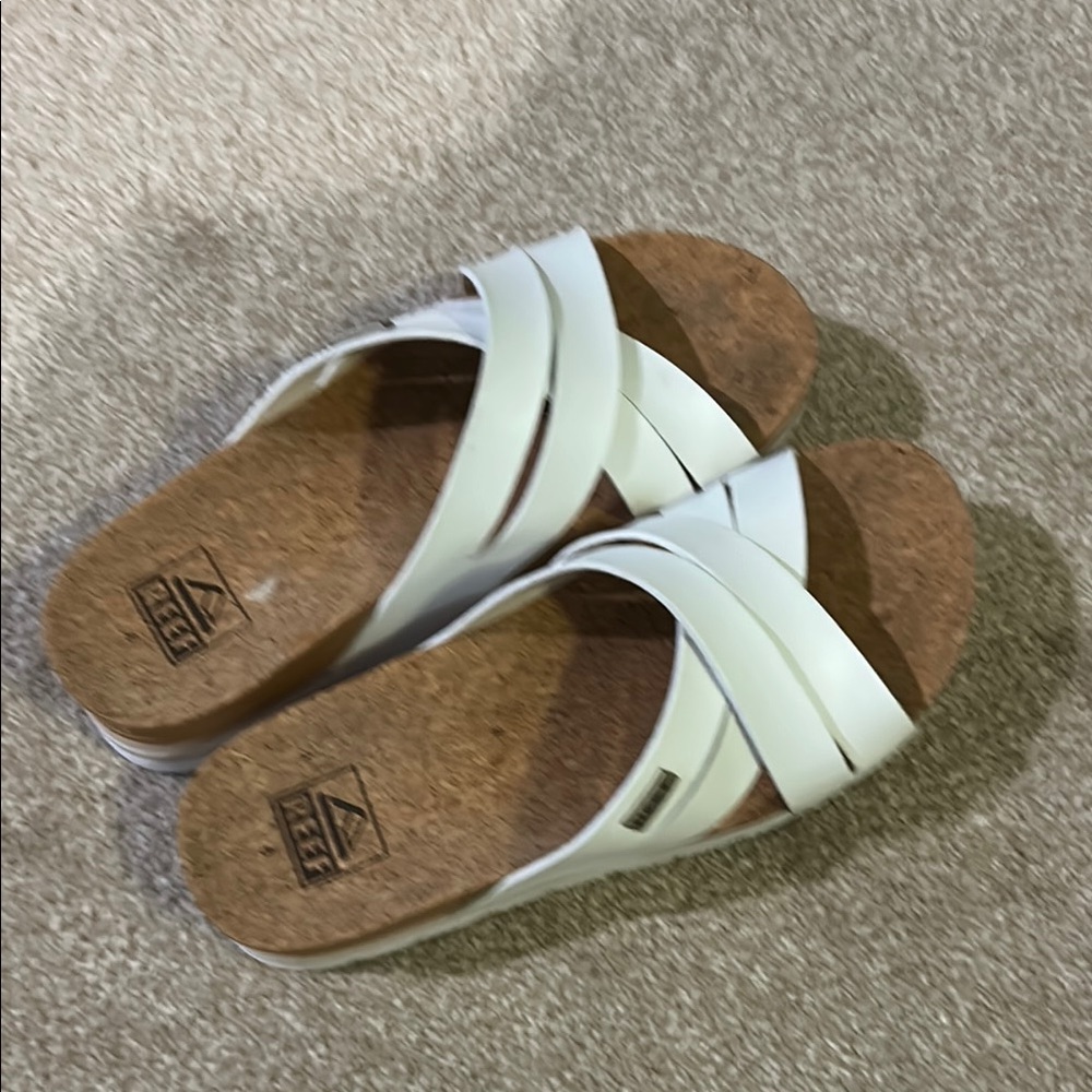 Reef White Cork Footbed Slide Sandals
